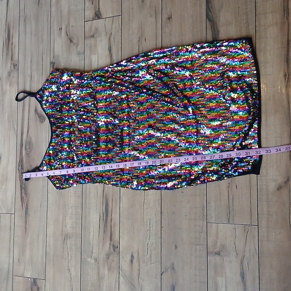 Super Sexy Multicolor Sequined Bodycon Mini Dress. Size L - Picture 13 of 17